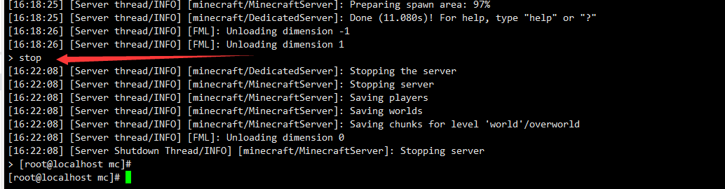 停止MC服务器